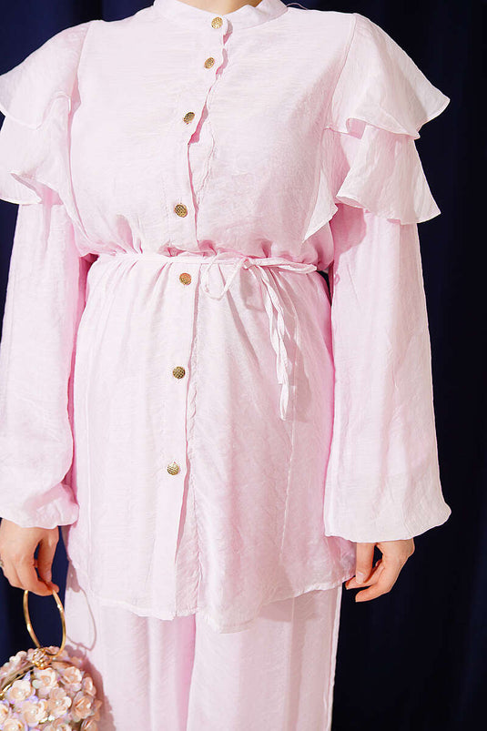 Rosa Zweiteiliger Set Mit Rüschen Und Schulterknoten