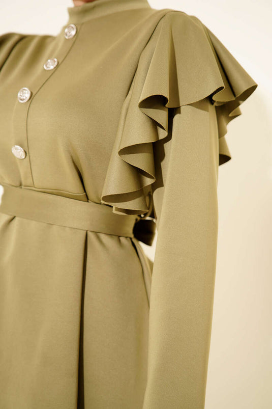 Omuz Fırfırlı Kuşaklı Scuba İkili Takım Çağla Yeşili