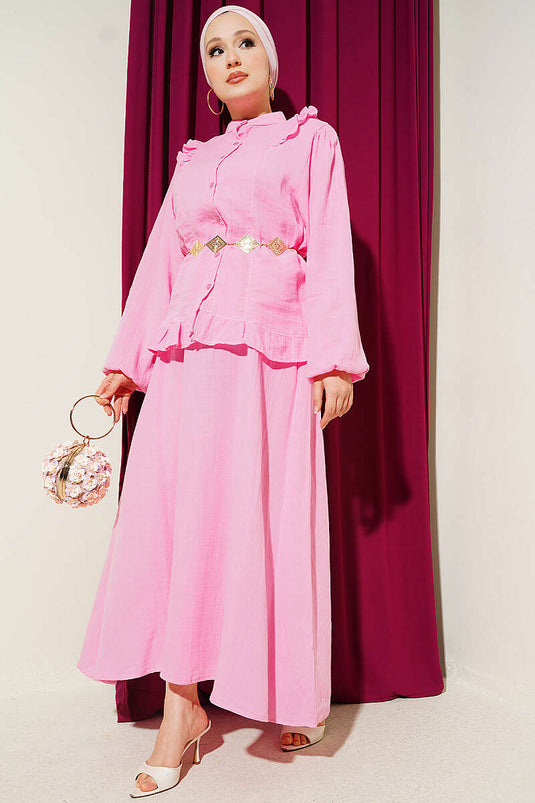 Rosa Muslin Rock-Set Mit Schulterdetails