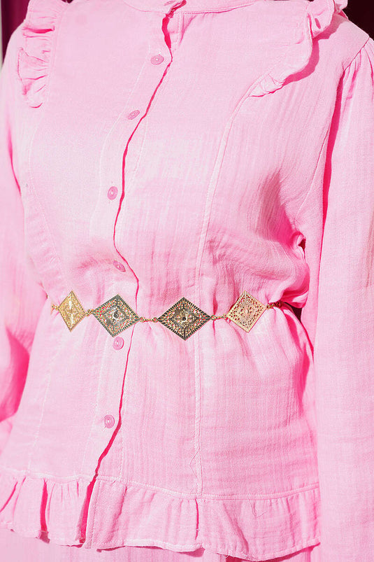 Rosa Muslin Rock-Set Mit Schulterdetails
