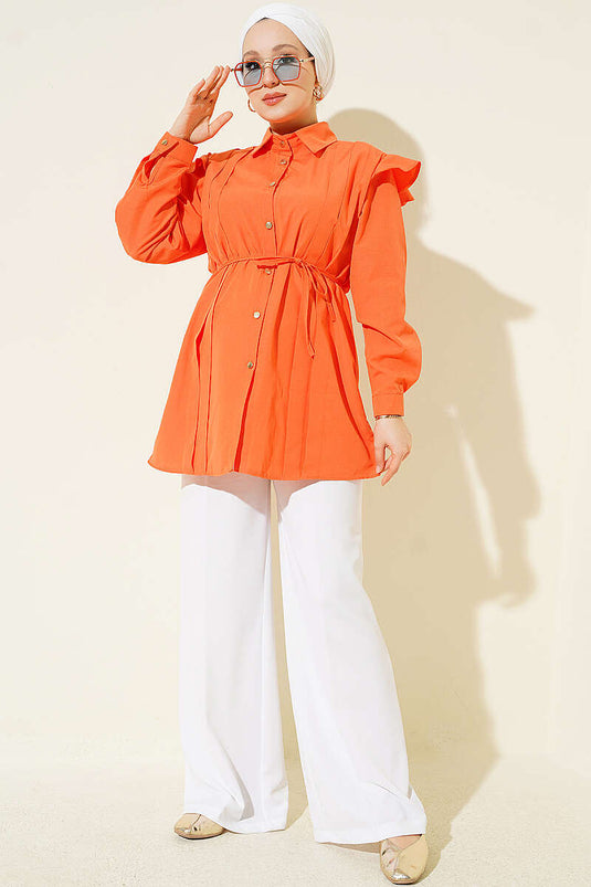 Chemise À Volants Oranges Avec Ceinture