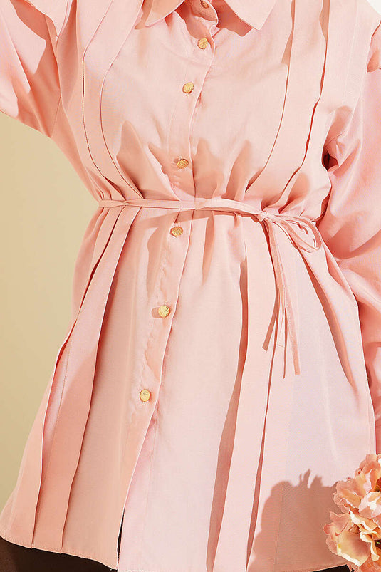 Chemise Rose À Volants Avec Ceinture