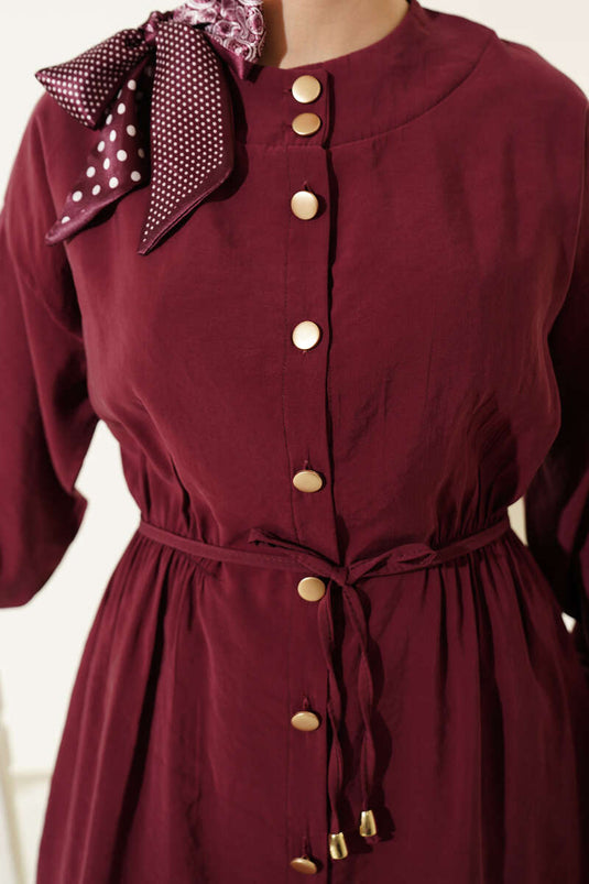 Omuz Sjaal Taille Elastische Modal Tweedelige Set Bordeaux