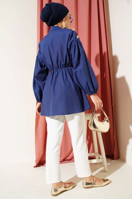 Omuz Gold Düğme Detaylı Tunik Lacivert