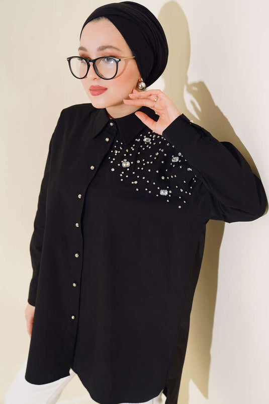 Tunique Epaule Perle Pierre Noir