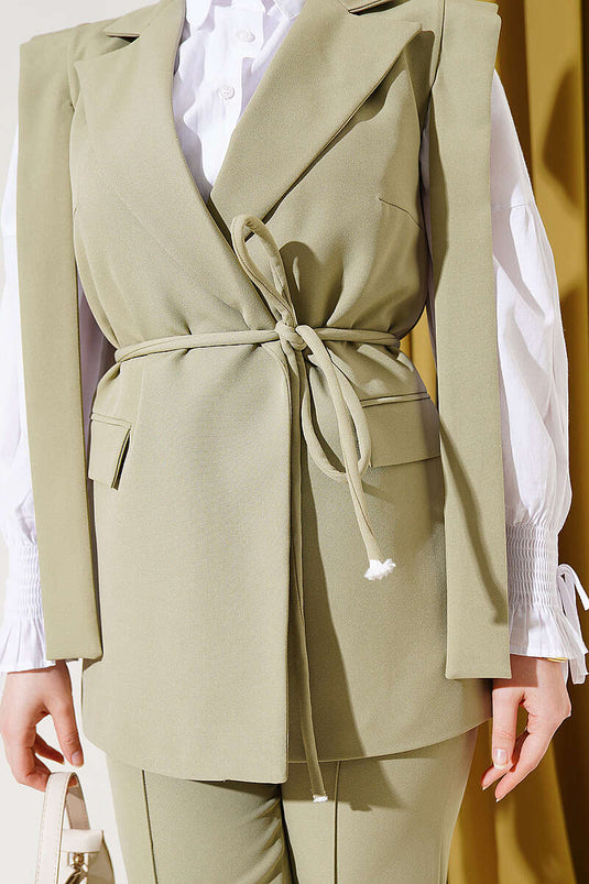 Ensemble deux pièces avec gilet à ceinture épaule, vert avocat