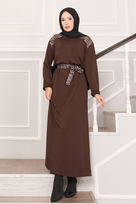 Robe Oysho à ceinture avec garniture léopard Omuz Marron