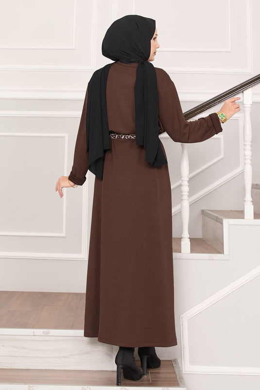 Robe Oysho à ceinture avec garniture léopard Omuz Marron