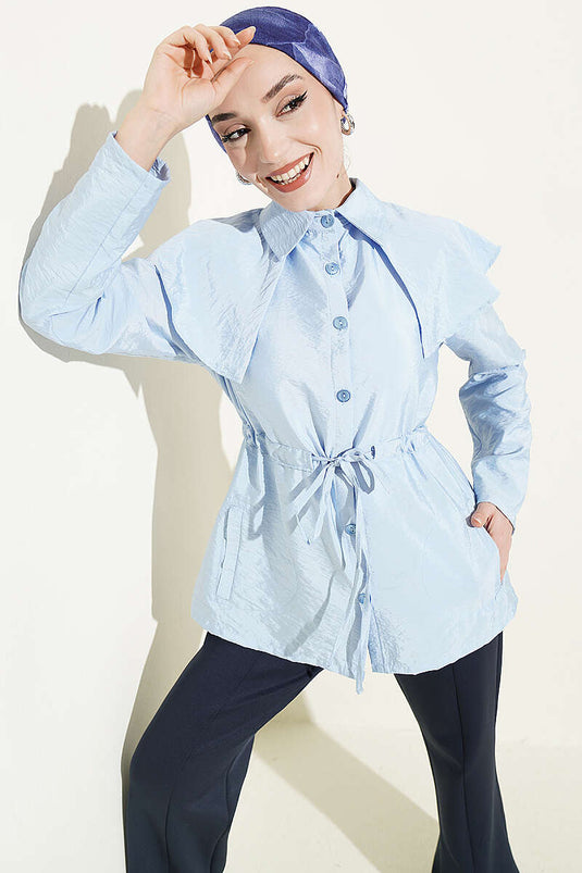Shoulder-Paneled Waist-Tunnel Shirt Blue