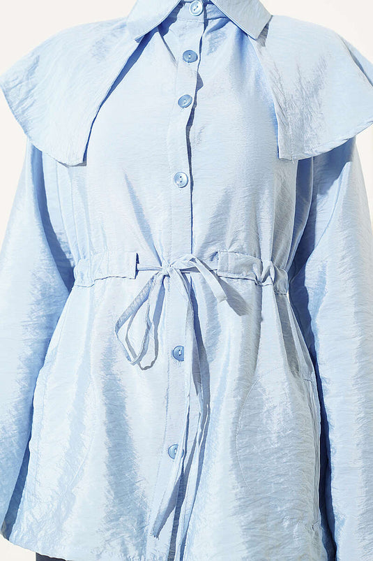 Shoulder-Paneled Waist-Tunnel Shirt Blue