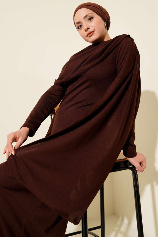 Omuzmantel met Details Feestelijke Jurk Bruin