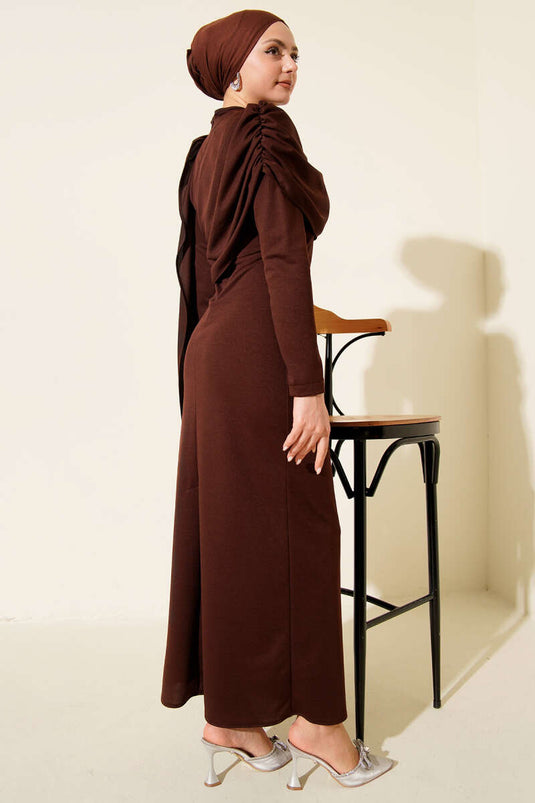 Omuzmantel met Details Feestelijke Jurk Bruin