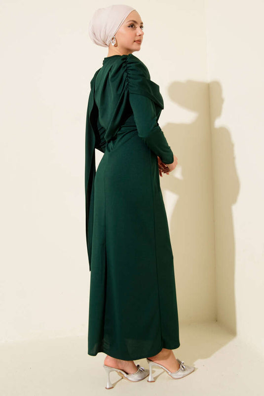 Omuzmantel met Details Avondjurk Smaragd