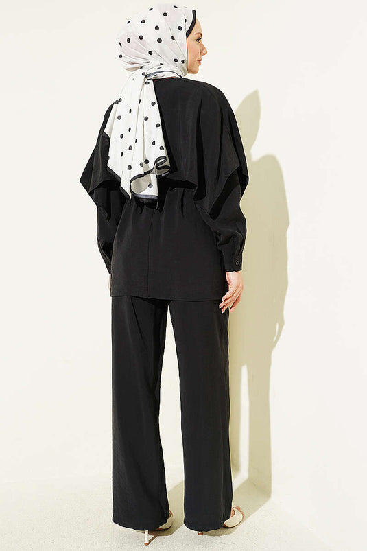 Shoulder Cape Detail with Rope Belt Modal Set Black