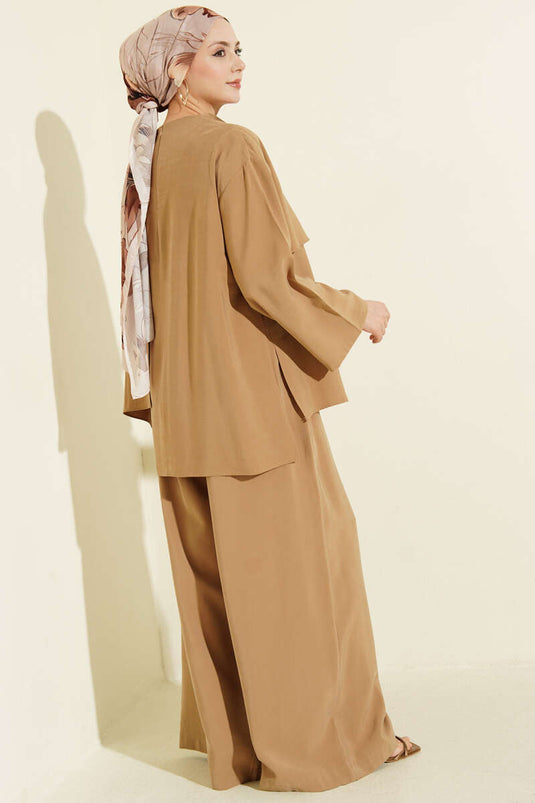 طقم مزدوج من المودال بتفاصيل كاب الكتف باللون الأخضر الزيتوني