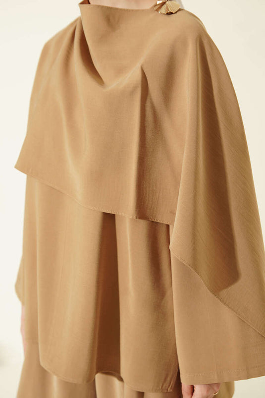 Omuz Cape Detail Modal Tweedelig Setje Oliegroen