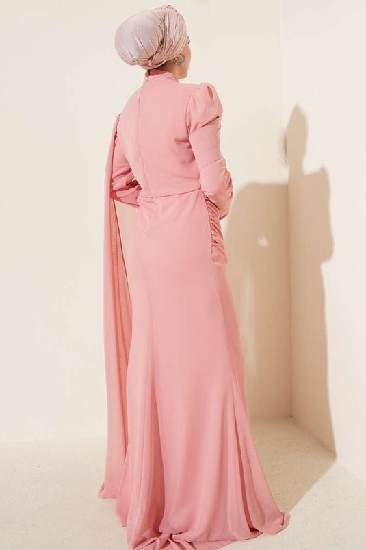 Abendkleid mit Schultercape, Fischmodell, Altrosa