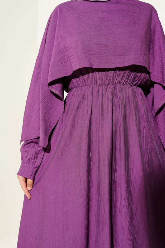 Shoulder Cape Elastic Waist Dress Magenta