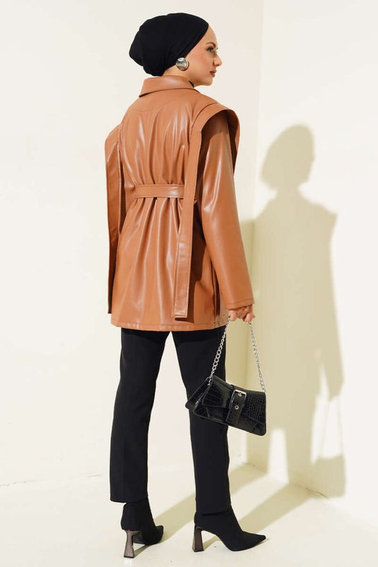 سترة جلدية كيب الكتف تان