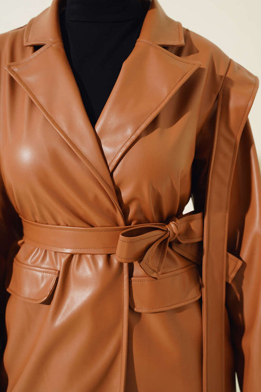 سترة جلدية كيب الكتف تان