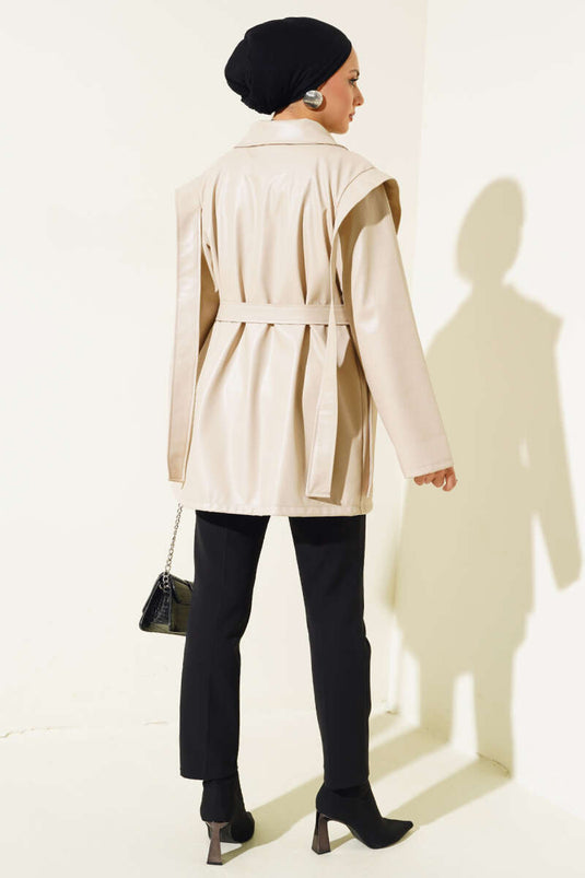 Veste en cuir avec cape d'épaule Stone