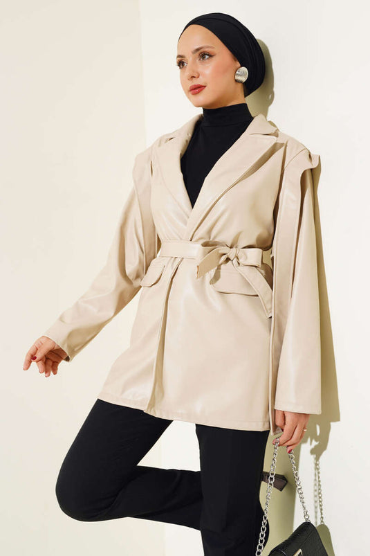 Veste en cuir avec cape d'épaule Stone