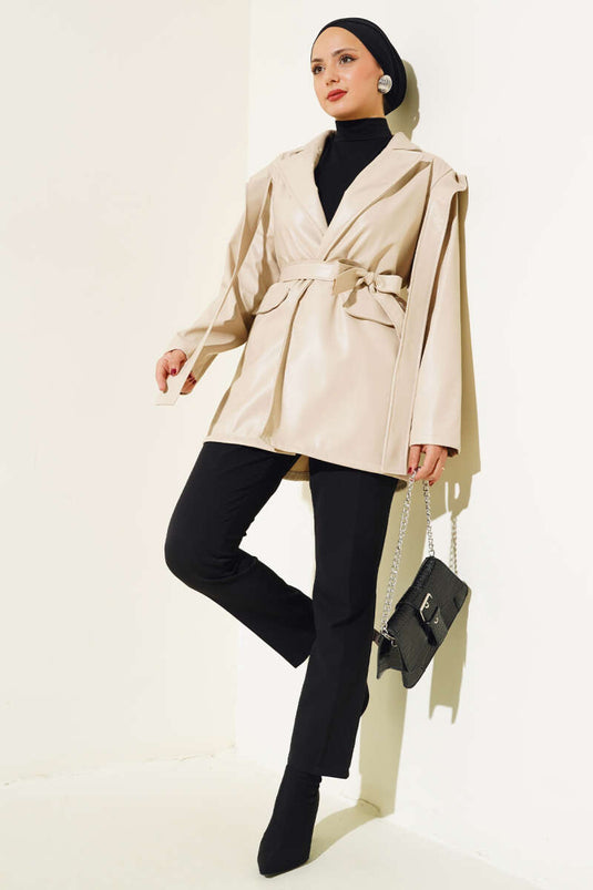 Veste en cuir avec cape d'épaule Stone