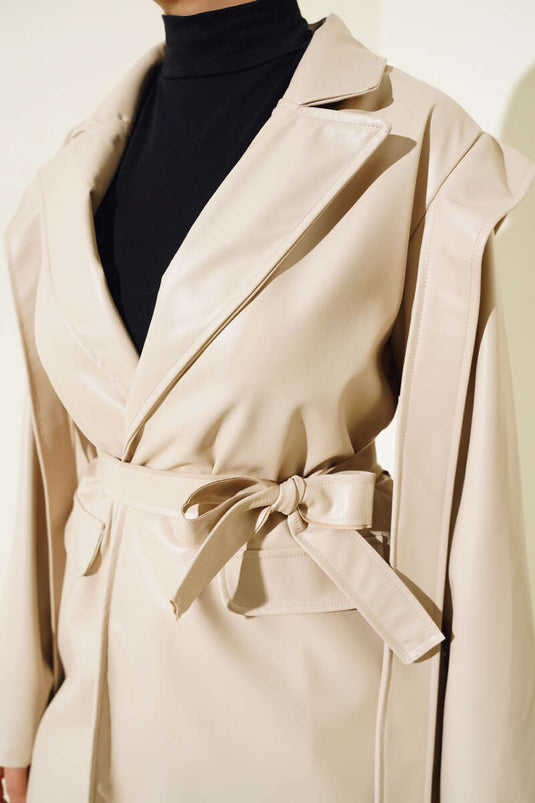 Veste en cuir avec cape d'épaule Stone