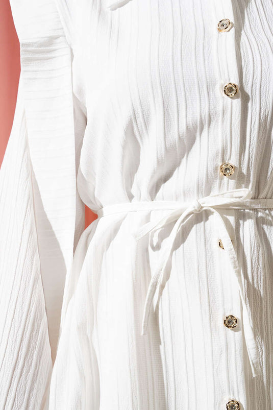 Shoulder Cloak Tie Belt Shirt White