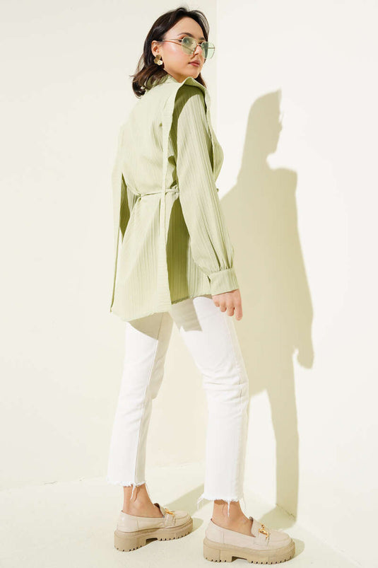 Schulterumhang-Seilgürtelhemd Mandelgrün