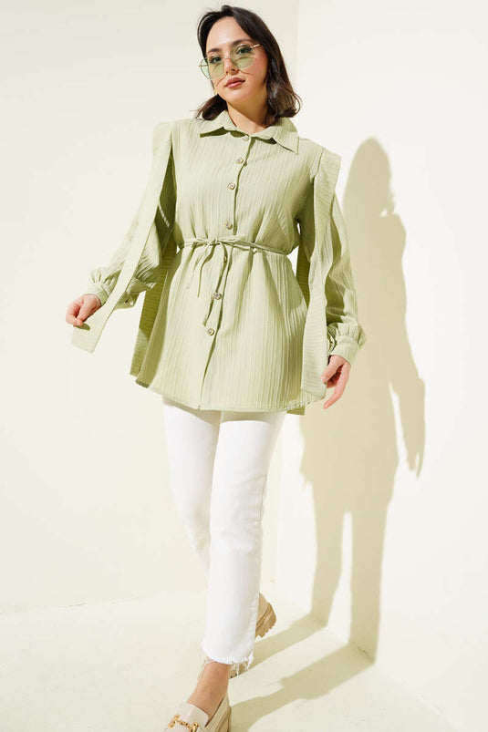 Schulterumhang-Seilgürtelhemd Mandelgrün