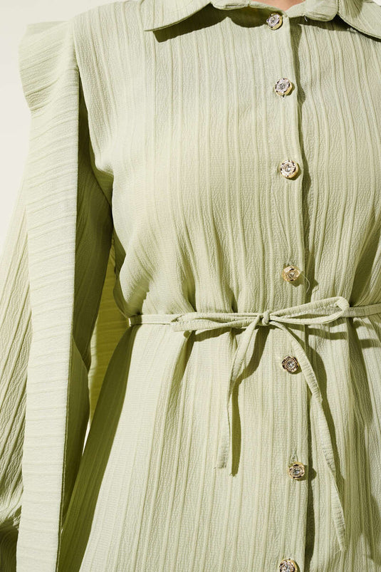 Shoulder Cape Rope Belted Shirt Almond Green