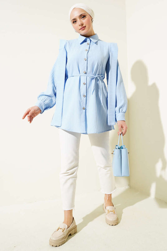 Schulterumhang-Seilgürtelhemd Blau