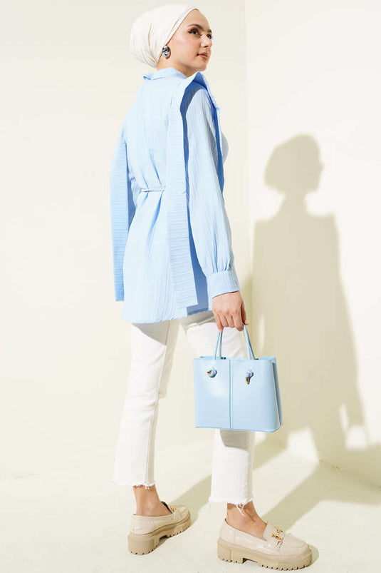 Schulterumhang-Seilgürtelhemd Blau