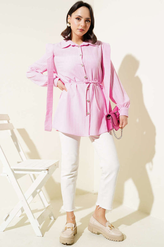 Schulterumhang-Seilgürtelhemd Rosa