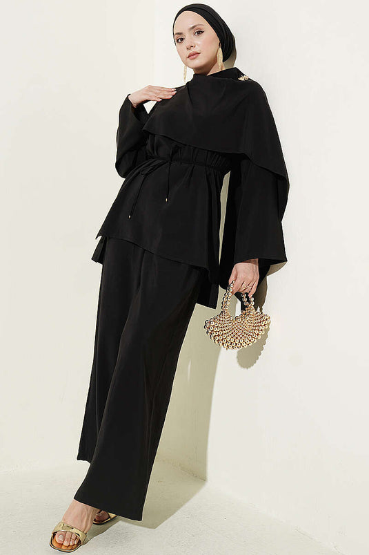 Ensemble double en modal avec cape d'épaule noir