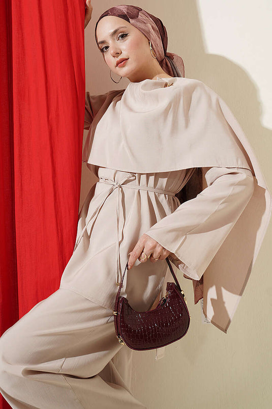 Ensemble double en modal avec cape d'épaule, couleur pierre
