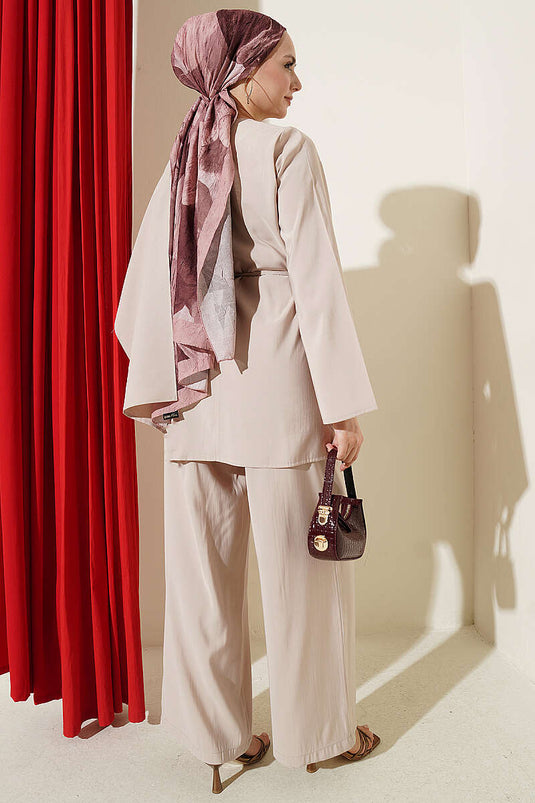 Ensemble double en modal avec cape d'épaule, couleur pierre