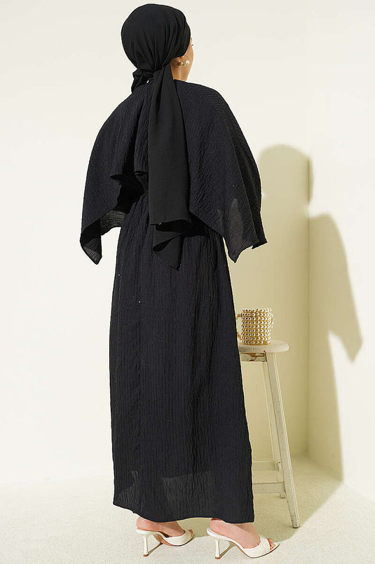 Dress with Shoulder Cape and Sequin Details Black