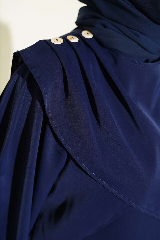 Navy Schulter Rüsche Kleid