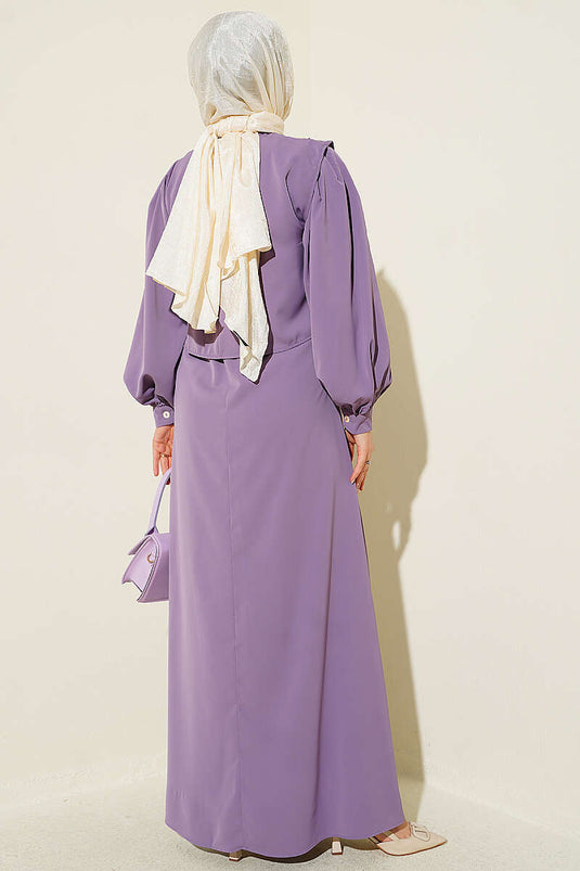 Robe Lilas À Plis Avec Épaules