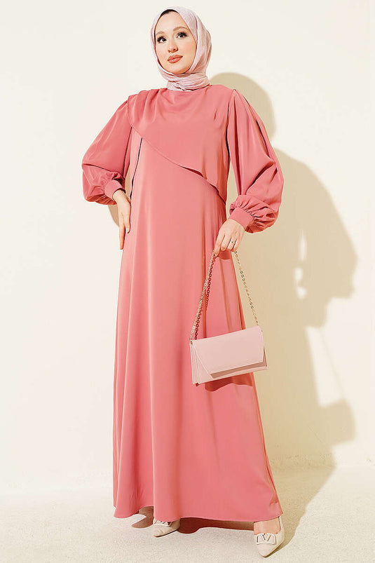 Rosa Schulter Rüschen Kleid