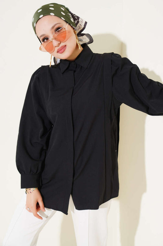 Shoulder Pleat Detailed Shirt Black