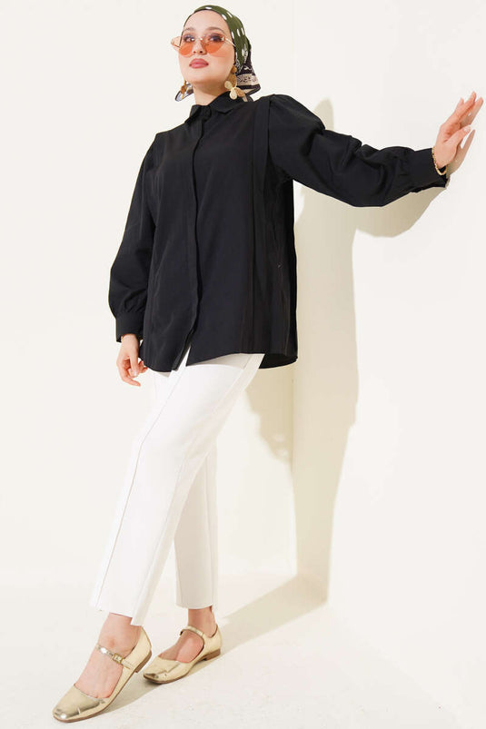Shoulder Pleat Detailed Shirt Black