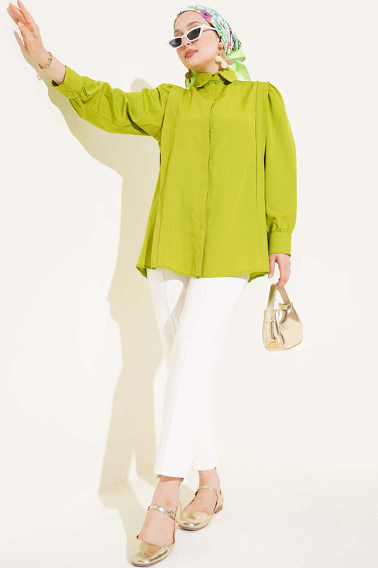 Chemise plissée aux épaules, vert pétrole