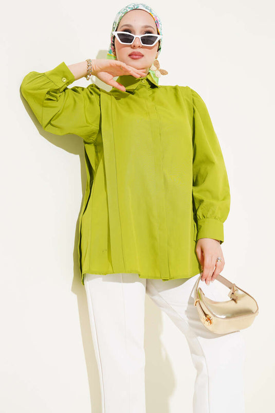 Chemise plissée aux épaules, vert pétrole