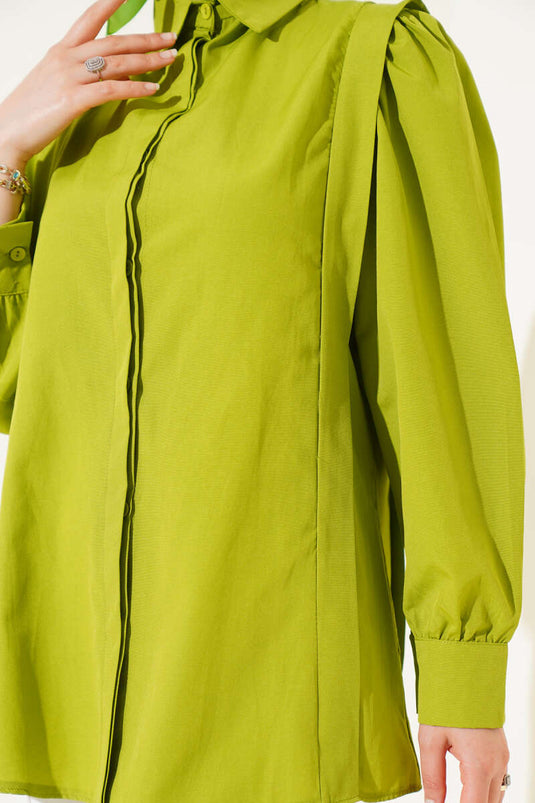 Chemise plissée aux épaules, vert pétrole