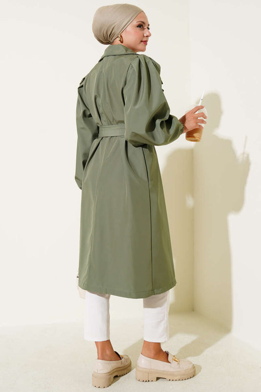 Shoulder Pleat Detailed Piece Trench Coat Khaki