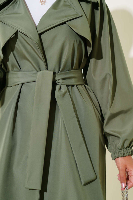 Shoulder Pleat Detailed Piece Trench Coat Khaki