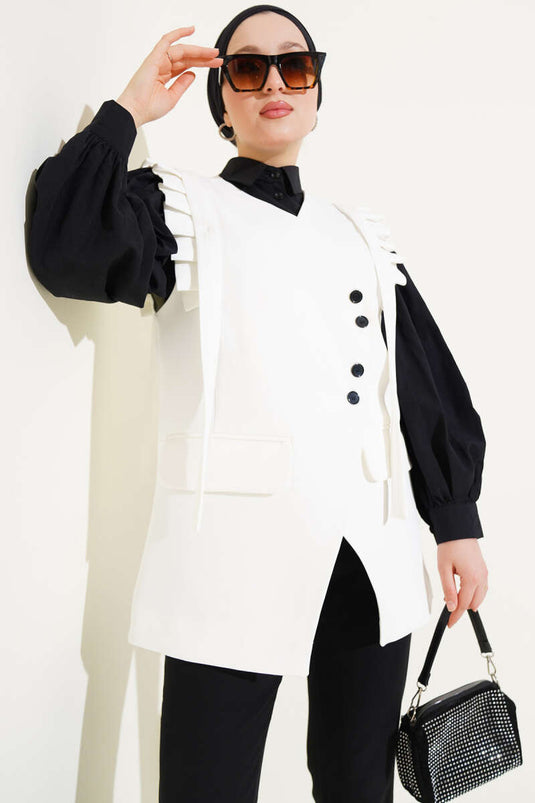 Weste mit Falten an den Schultern und Klapptaschen Ecru